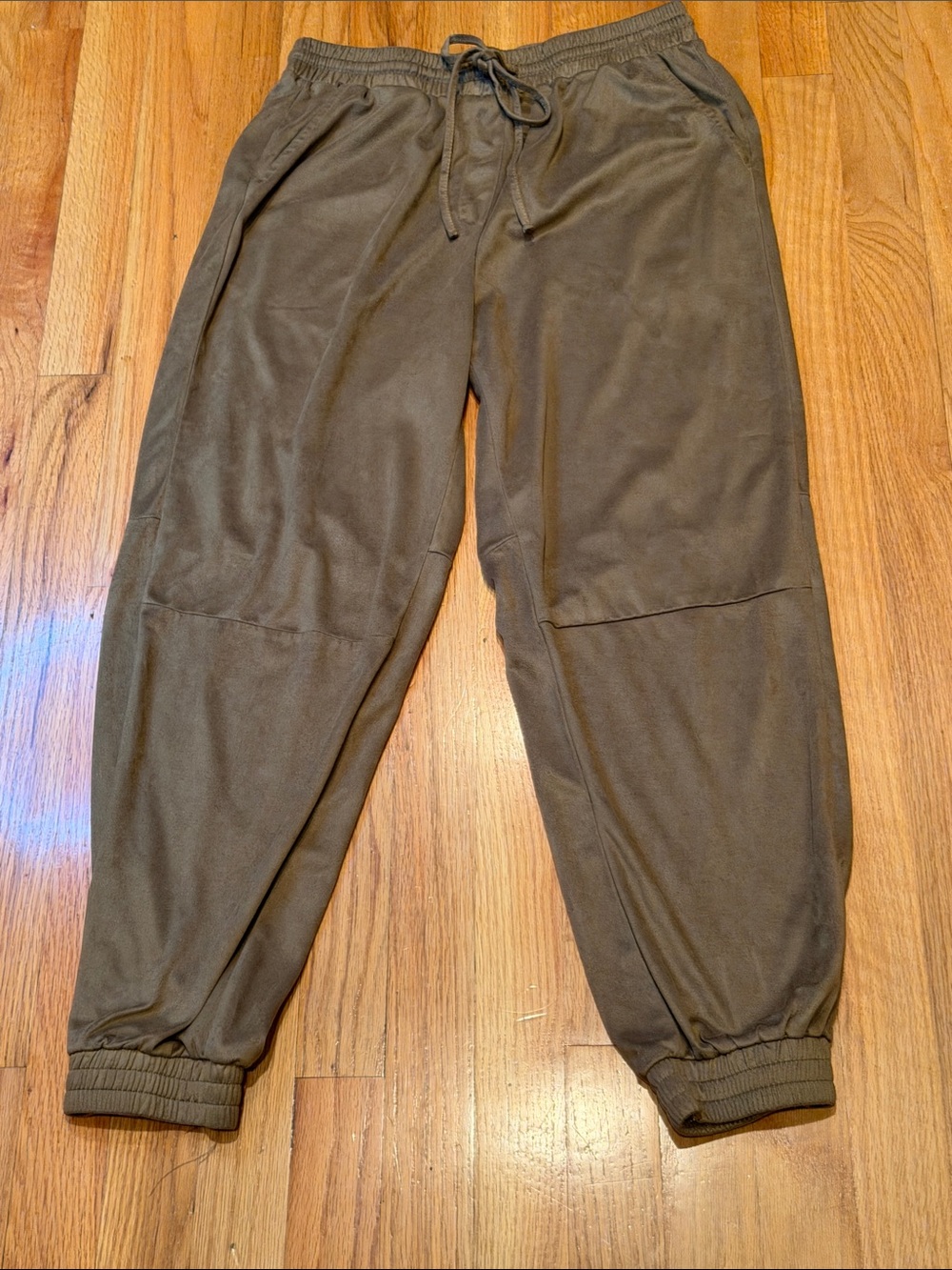 Happily Grey Women's Large Olive Brown Khaki Faux Suede Drawstring Jogger Pants